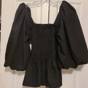 Tuckernuck Black Smocked Puff Sleeve Top